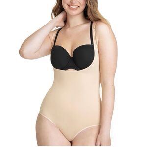 SHAPERMINT Bodysuit 3X Nude Open Bra Brief Leg Panty Seamless Compression OCT